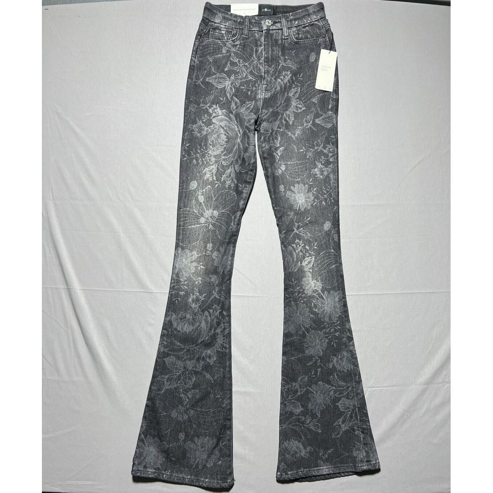 7 Seven For All Mankind Ultra High Rise Skinny Boot Floral Jeans Women 24  Black